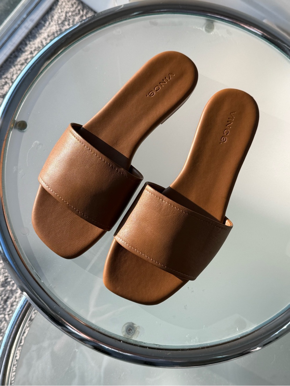 Vince Brown Tan Leather Slides